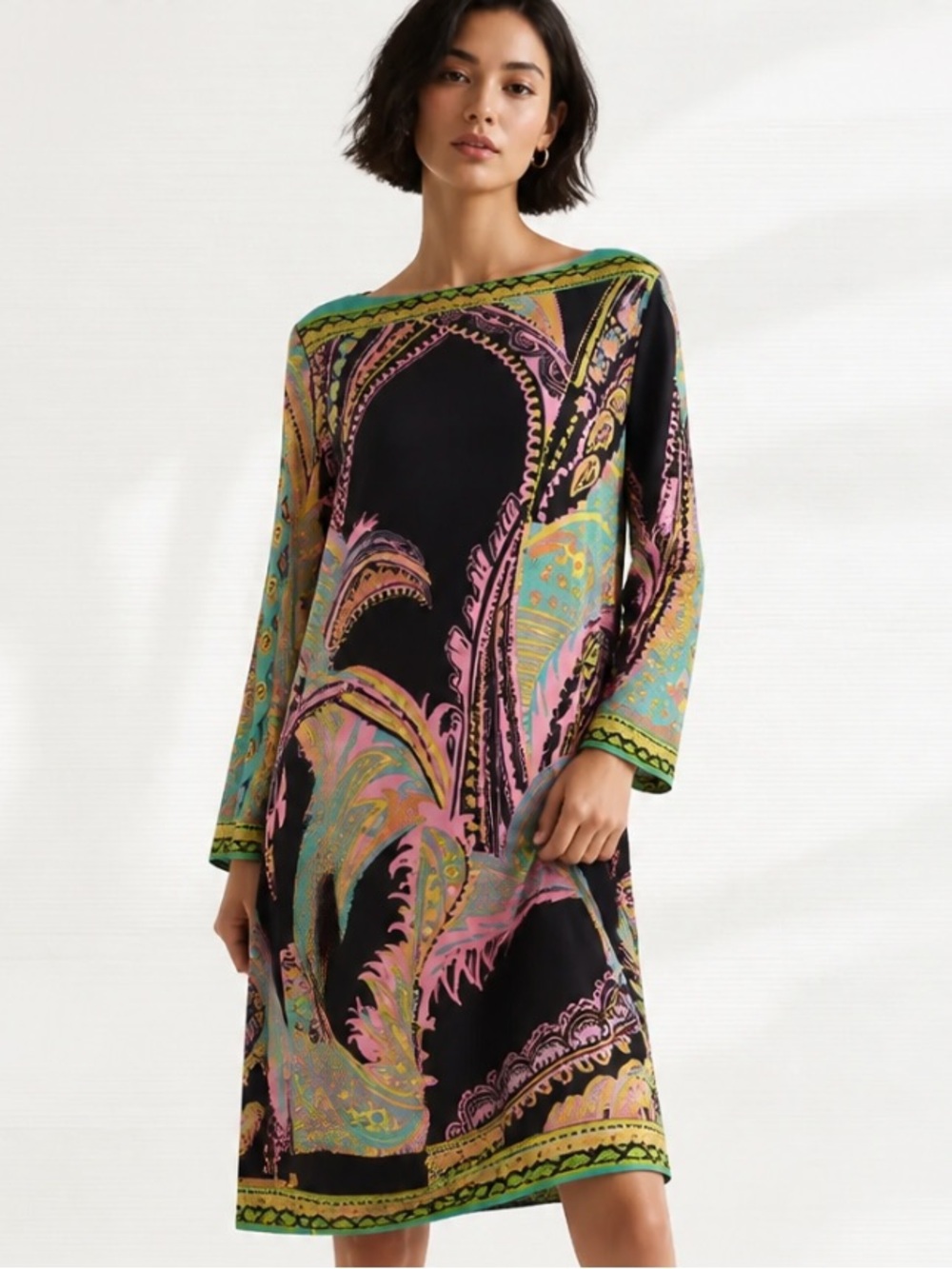 BEIGE By ECI Dress Shift Paisley Floral Colorful Career Business Casual